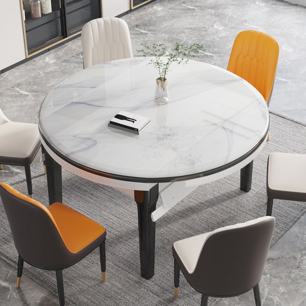 Foldable Dinette Table with Wood Base Modern Stone Top Dining Table