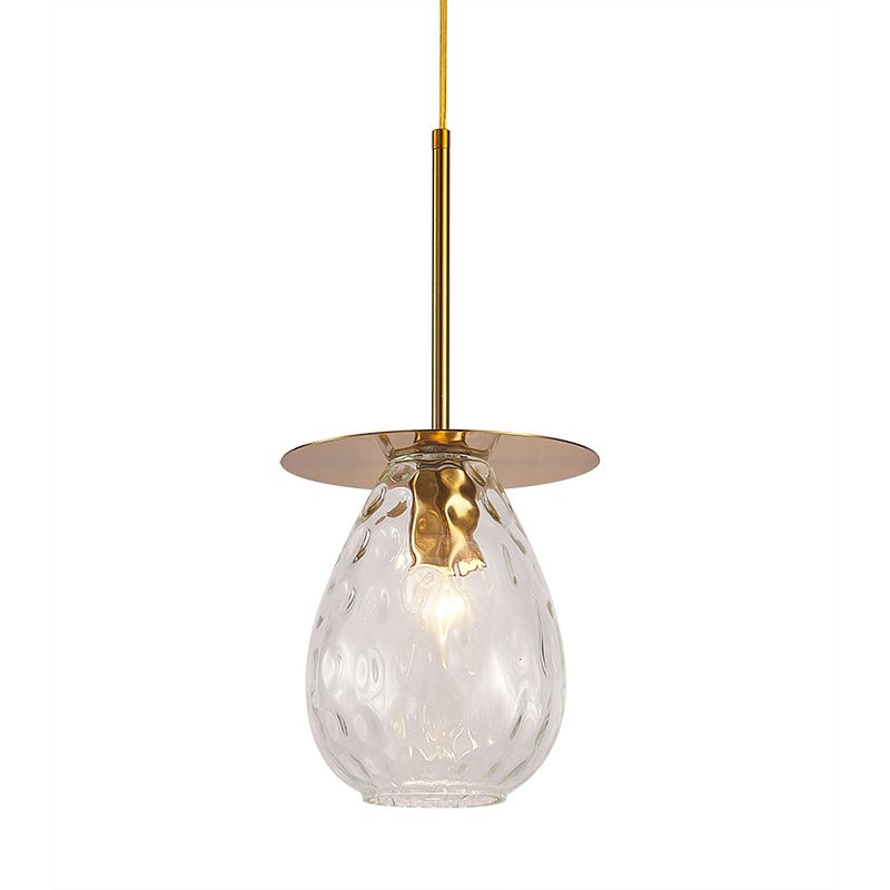 Dimple Glass Teardrop Down Lighting Minimalism 1 Light Gold Suspension Lamp for Restaurant