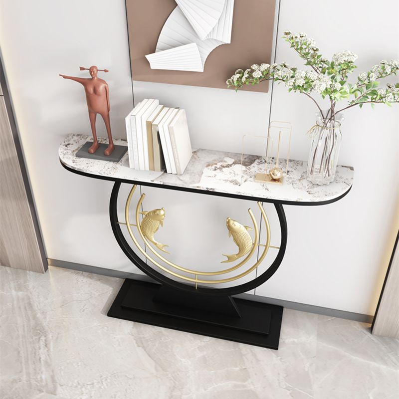 Half Moon Shape Contemporary Console Table Stone Console Sofa Table for Hall