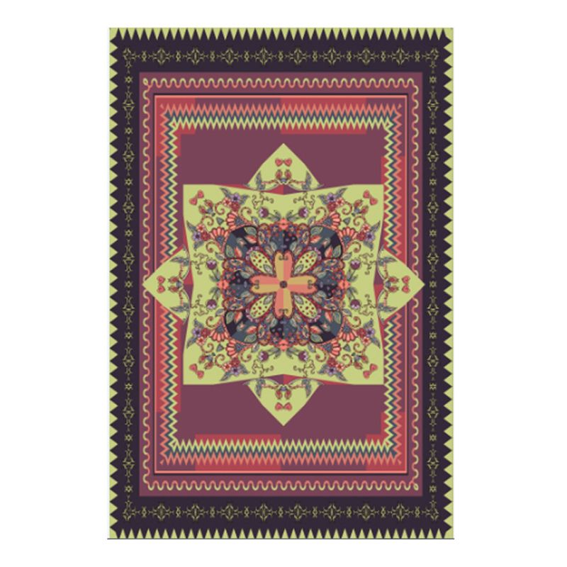 Red Modern Area Carpet Traditonal Pattern Polyester Area Rug Stain Resistant Rug for Home Decor