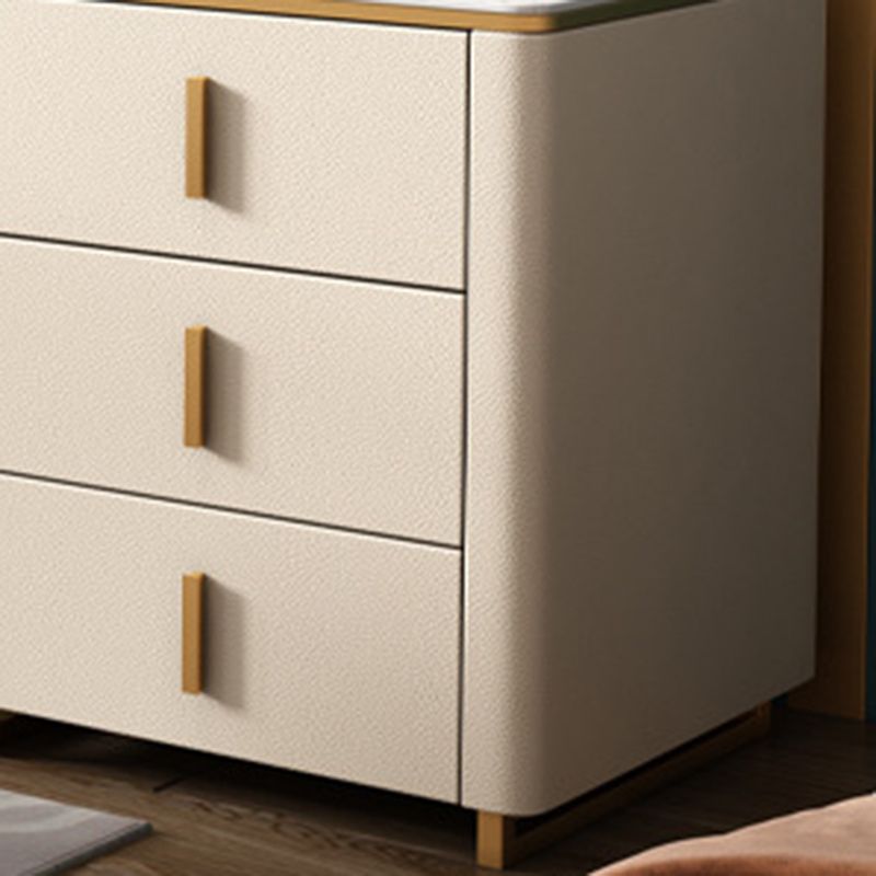 Stone Top Vanity Desk with 6 Drawers, Metallic White/Grey, 15.75" D x 30.71" H