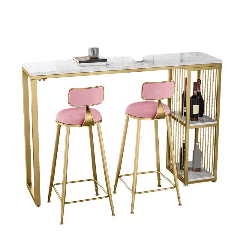 White Sintered Stone Bar Table Rectangle Dining Table with Storage Shelves