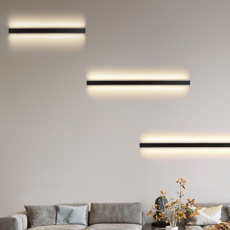 Slim Stick Wall Mount Lighting Minimalist Metallic LED Hallway Surface Wall Sconce in Black