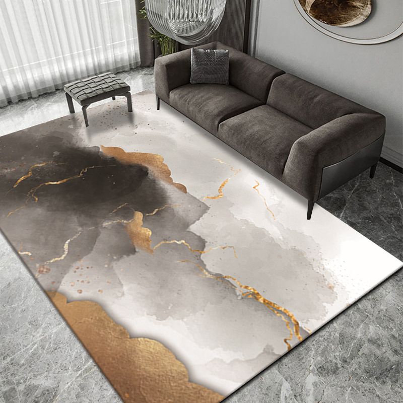 Luxurious Ink Painting Rug Abstract Polyester Indoor Carpet Non-Slip Backing Rug for Living Room