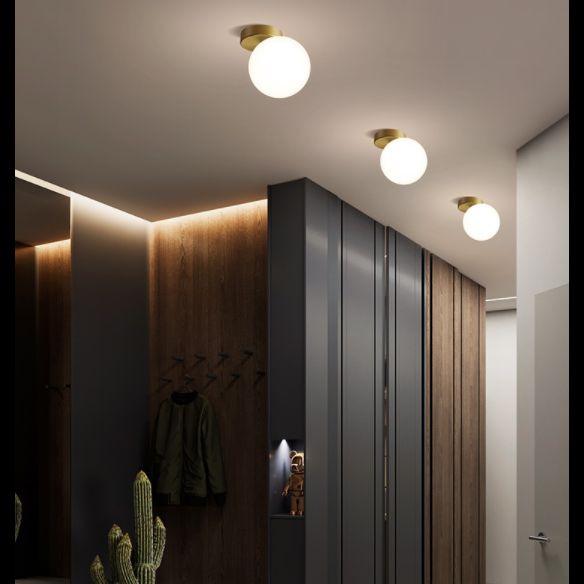 Glass Round Ceiling Flush Mount Light Simplistic Style Ceiling Light Fixture in White