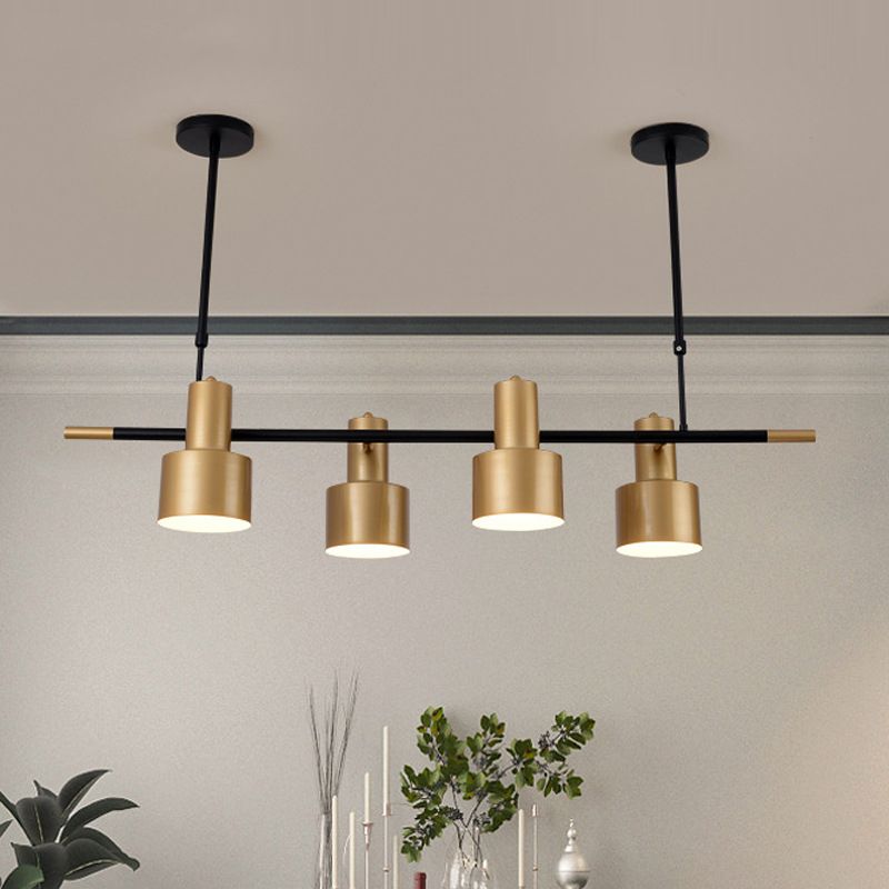 Drum Metal Hanging Pendant Light Traditional 4/5 Lights Dining Room Island Lighting Fixture in Gold