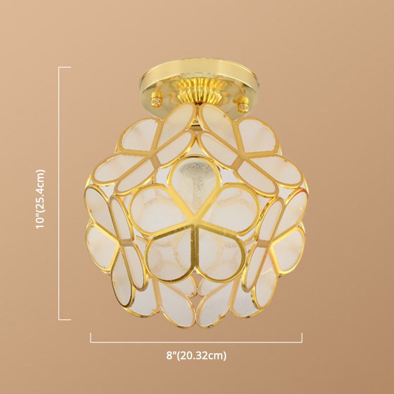 Petal Shape Polyhedron Ceiling Light Antique Colonial Style Flush-mount Lamp in Gold