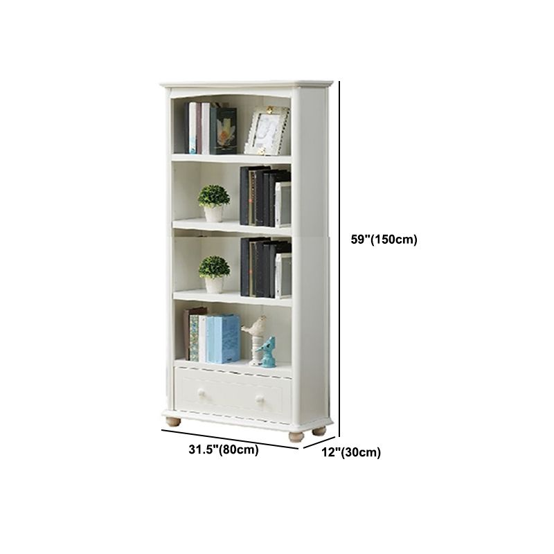 Modern Solid Wood Bookcase, White, Geometric Bookshelf for Bedroom