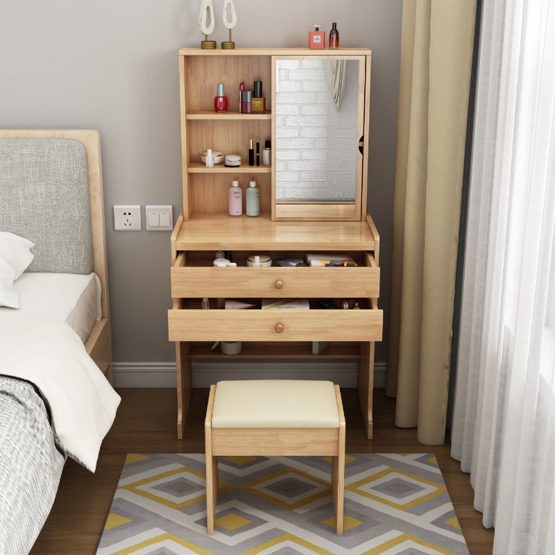 Scandinavian Dressing Table with Mirror and Drawer Solid Wood