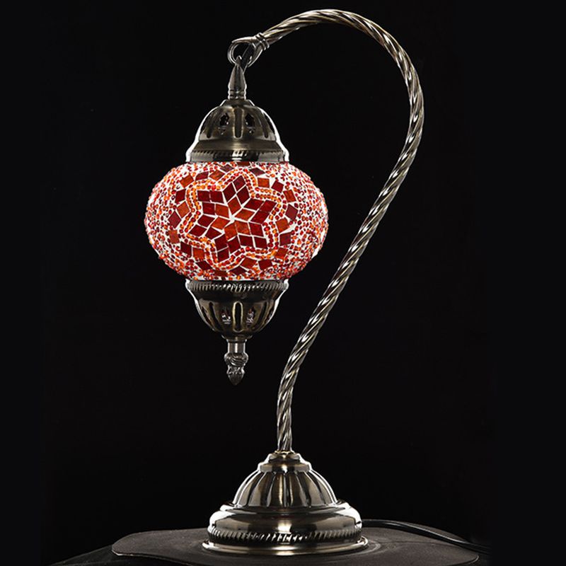 Asian Lantern Nightstand Light 1 Bulb Hand Cut Glass Night Lamp with Gooseneck Arm for Drawing Room