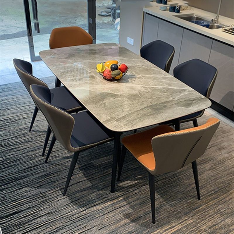Industrial Sintered Stone Dining Table 4 Legs Carbon Steel Base Rectangle Table for Home