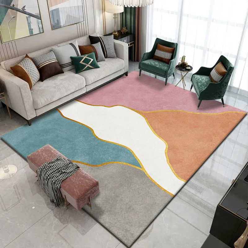 Orange Nordic Rug Polyester Modern Area Rug Non-Slip Backing Rug for Home Decor