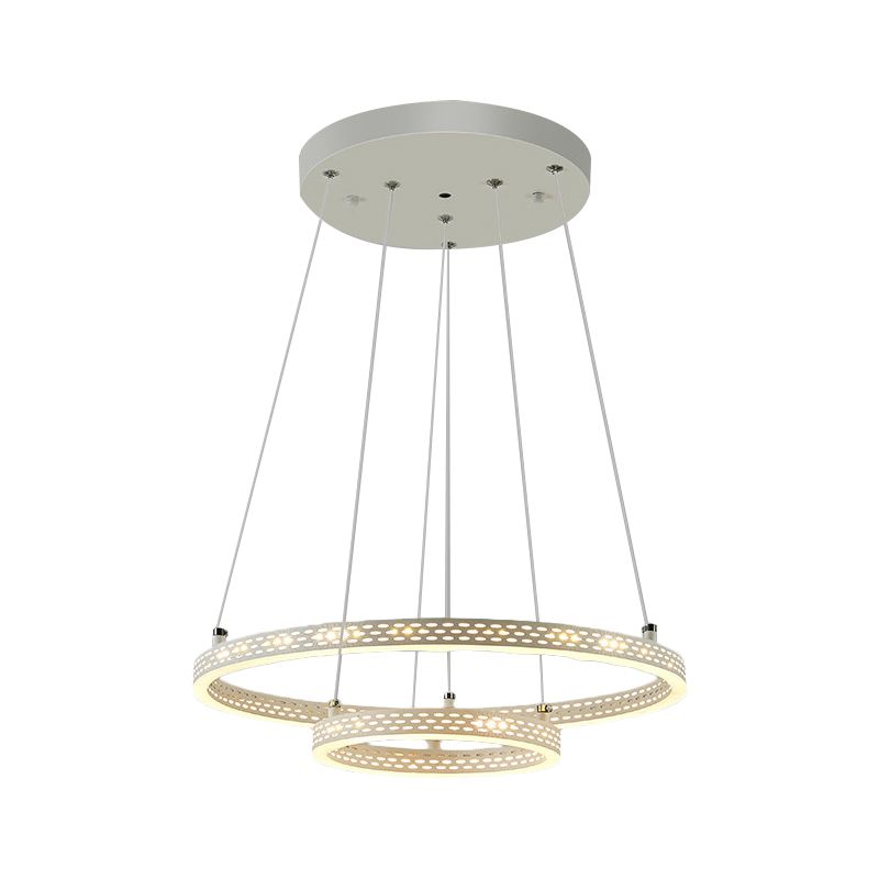 2-laags eetkamer Dining Room Down Lighting Metallic LED Minimalistische hanger kroonluchter in het wit