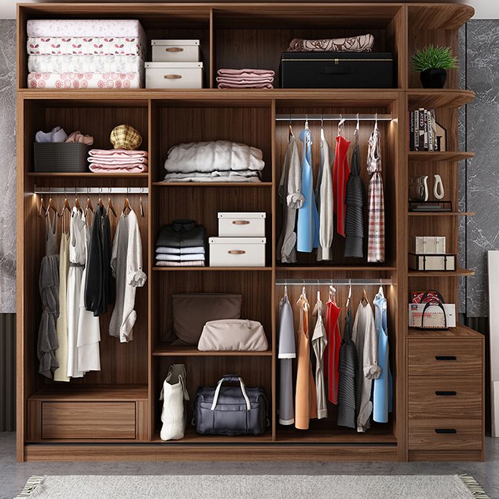 Bedroom Sliding Door Wardrobe Modern Brown Cabinet with Glass Doors