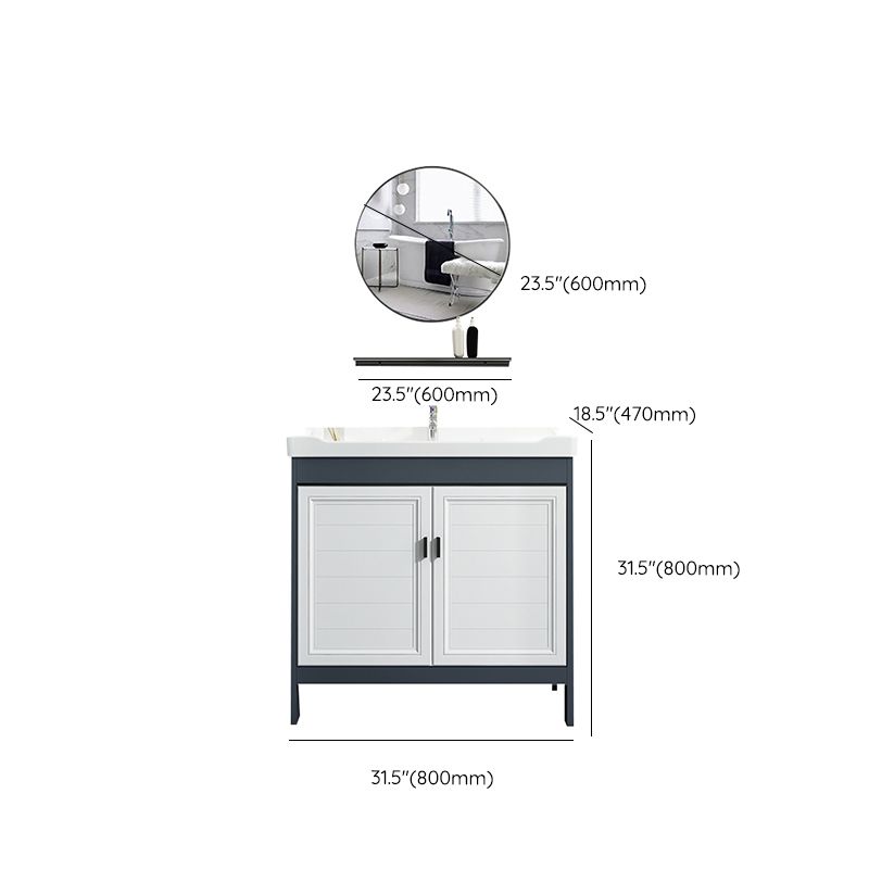 Mirror Bathroom Vanity Freestanding Rectangular Single Sink Metal Frame Vanity with Doors