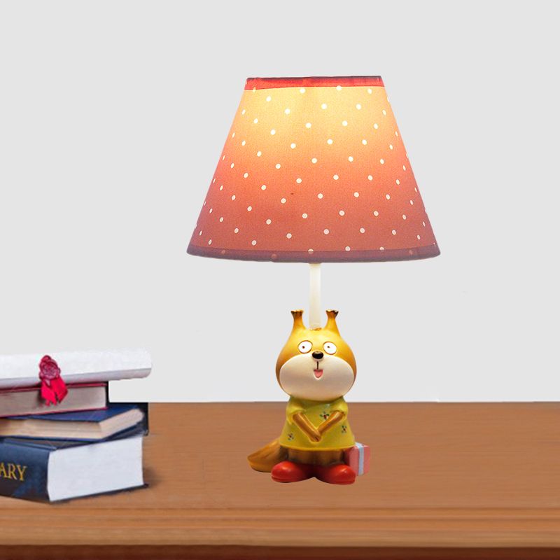 1 Kopfstudienraum Lesen leichter Cartoon Rot/Gelbe Task Lampe mit Hundeharzbasis mit Flecken Stoffton
