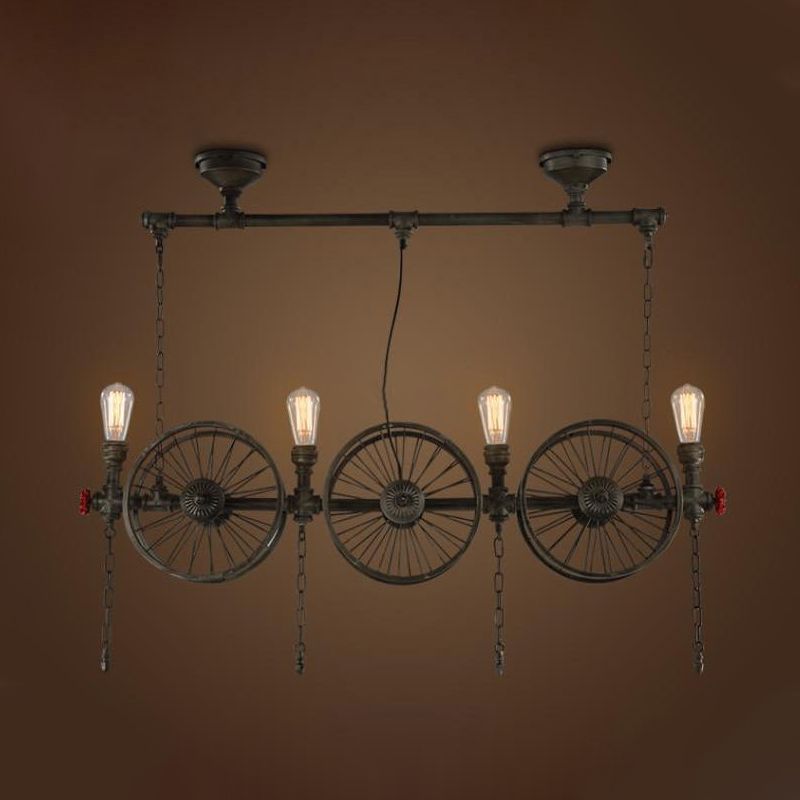 Wheel Piping Living Room Island Light Industrial Iron 2/3/4 Heads Black Hanging Light Fixture