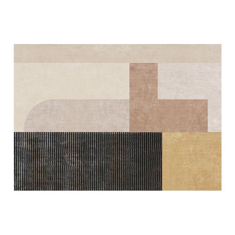 Brown Modern Area Rug Geometric Pattern Polyester Area Carpet Stain Resistant Rug for Living Room