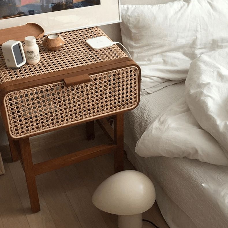 Contemporary Accent Table Nightstand 23.62" Tall Bed Nightstand with Cabinet