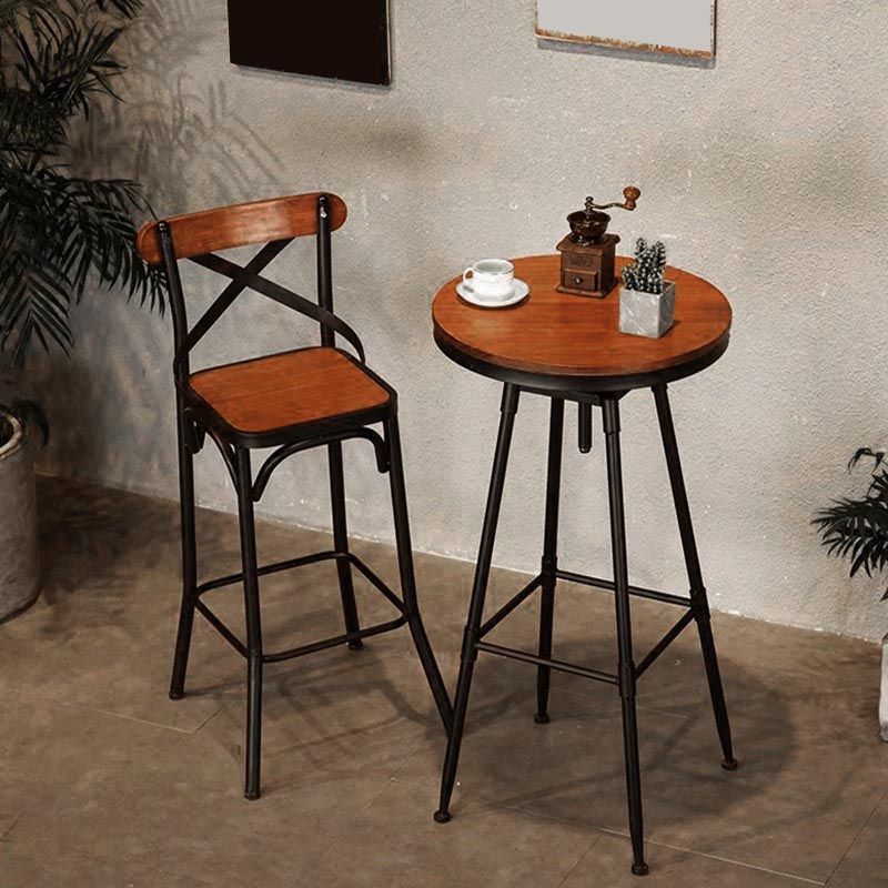 Industrial Round Bar Table Set 1/2 Pieces Solid Wood Bar Table Set for Indoor