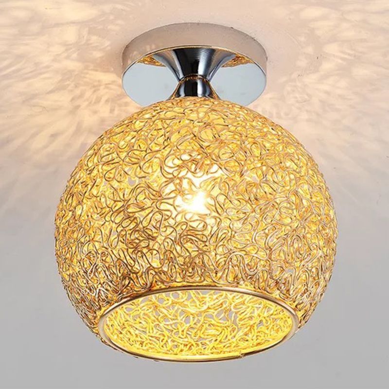 Polish Finish Flush Mount Lighting Contemporary Metal Ceiling Light for Foyer