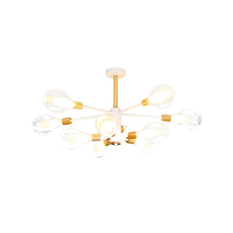 Eenvoud Teardrop Plafond Flush Helder Glas 10 Lichten Woonkamer Semi Flush in Wit met Houten Kap