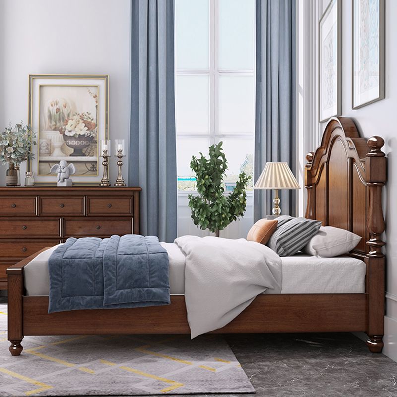 Mid-Century Modern Standard Bed Solid Wood Panel Bed with Headboard
