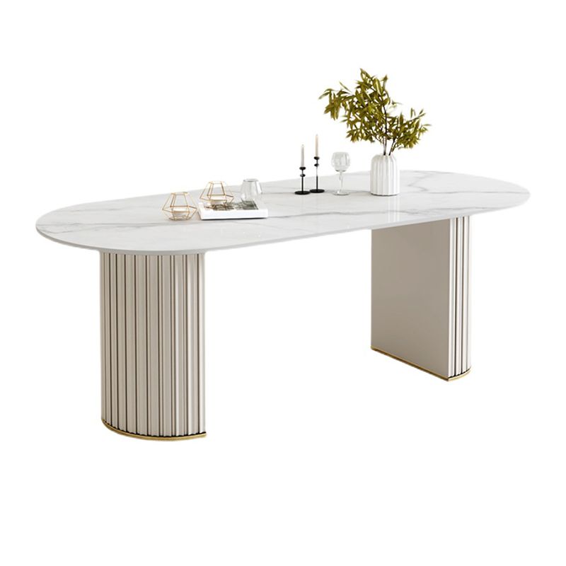 Luxury Sintered Stone Dining Desk Oval Shape Double Base Kitchen Table