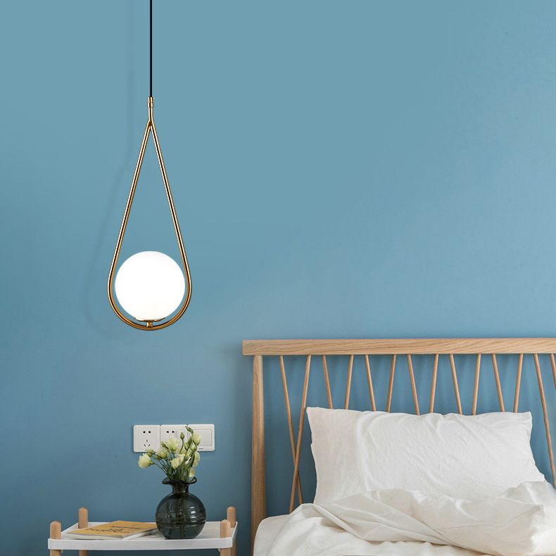Lampada appesa sferica MODERNA MODERNA 1 Luce Sospensione Sospensione Luce a sospensione con anello di metallo a goccia