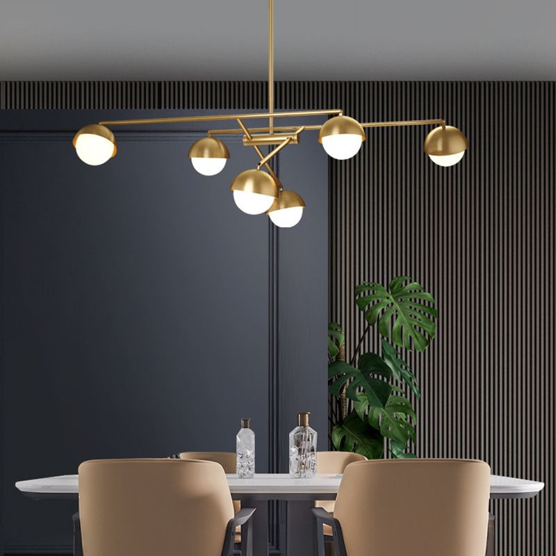 Postmodern Sputnik Chandelier Metal Living Room Pendant Light with White Glass Shade