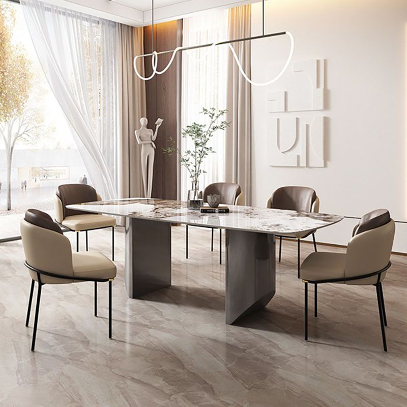1/2/5/6/7 Pieces Dining Set Modern Sintered Stone Dining Table set with Leather Chairs