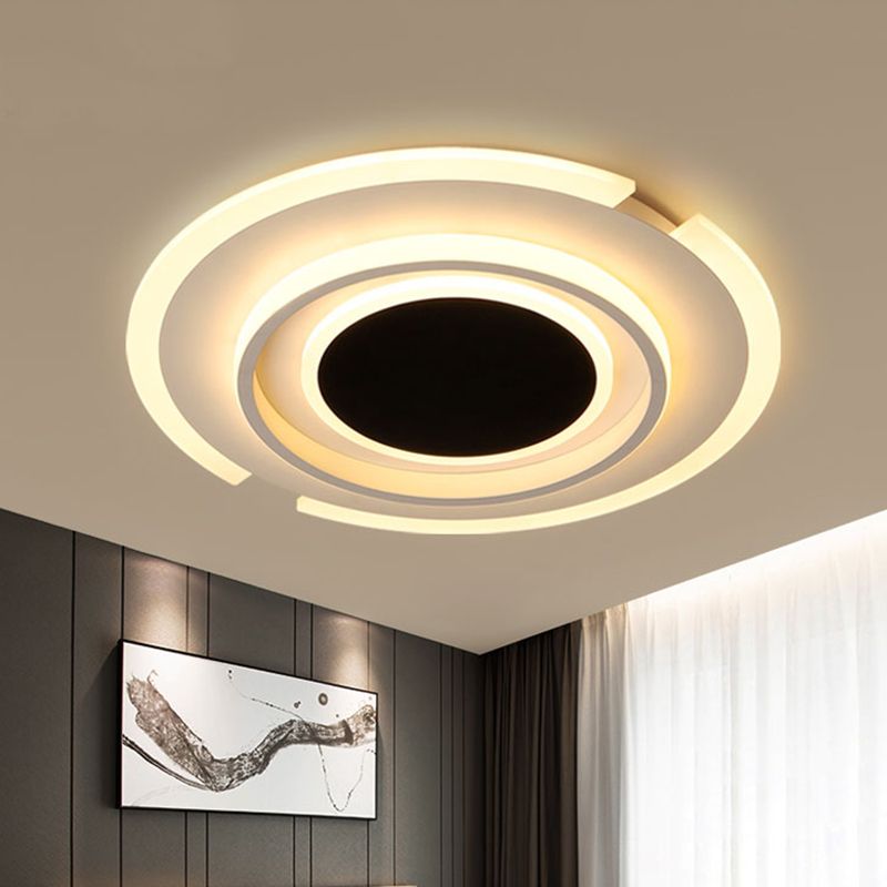 Folding Circle Flush Light Fixture Contemporary Acrylic 16.5"/20.5" Wide LED Bedroom Flush Mount Lamp in Black and White