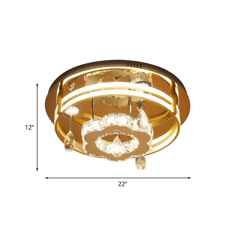 Plafonnier LED à facettes en cristal, luminaire de plafond Simple à fleurs chromées pour chambre à coucher