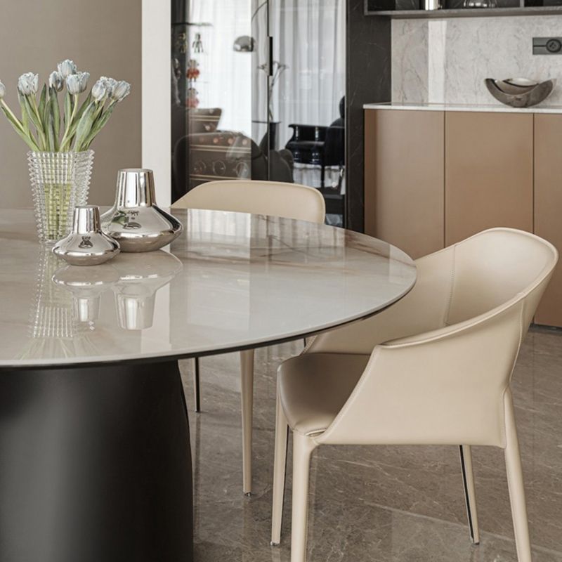 Beige and Brown Dining Chairs Modern Faux Leather Arm Side Chair