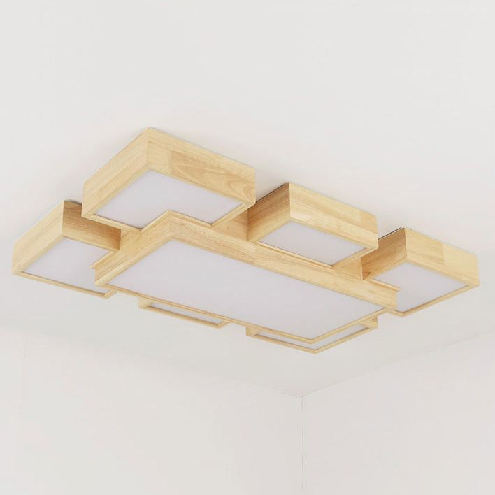 Wooden Flush Mount Ceiling Lighting Fixture Modern Multi-head LED Ceiling Light