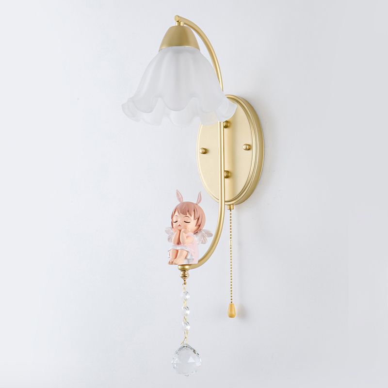 Flower Shape Glass Wall Sconces Modern 1 Light Wall Mount Light Fixture in Gold