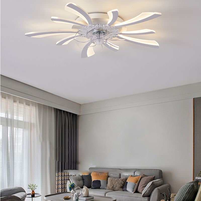 Nordic Style Iron Ceiling Fan Lamp Acrylic Shade LED Ceiling Fan Light for Living Room