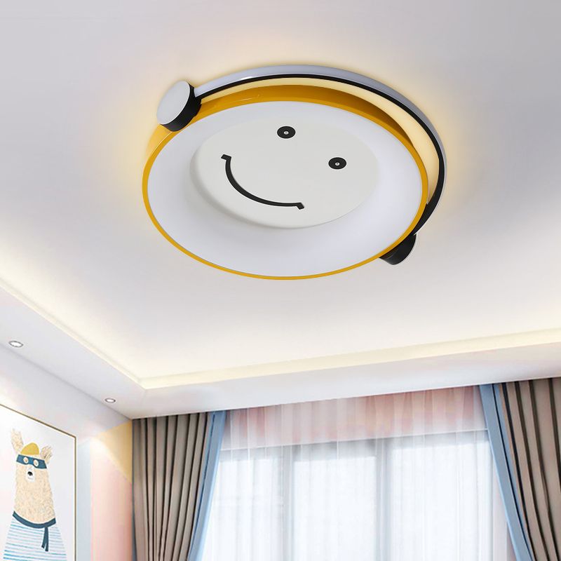 Cartoon Kid Enjoying Music Flush Light Acrylic Child Bedroom LED Ceiling Mount Lamp in Yellow