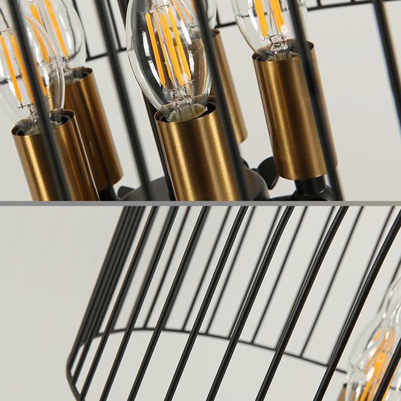Birdcage Living Room Pendant Chandelier Traditional Metal 3 Lights Black Hanging Fixture with Candle Shade