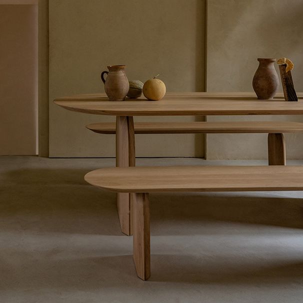 Pine Wood Top Dining Table Modern Oval Table with Sled Base in Brown