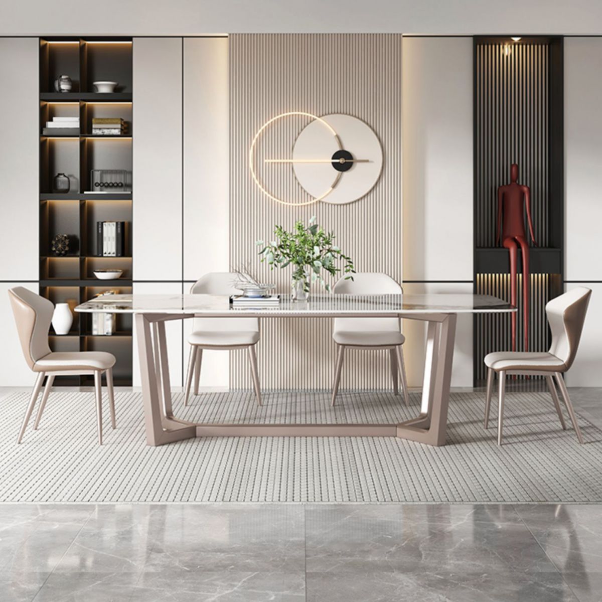 Luxury Sintered Stone Top Dining Set Rectangle 1/4/5/7 Pieces Dining Table Set