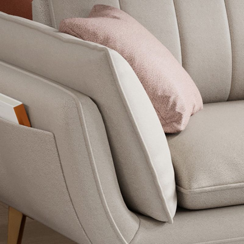 Scandinavian Faux Leather Sofa with Storage, Flared Arm Sofa with Pillows