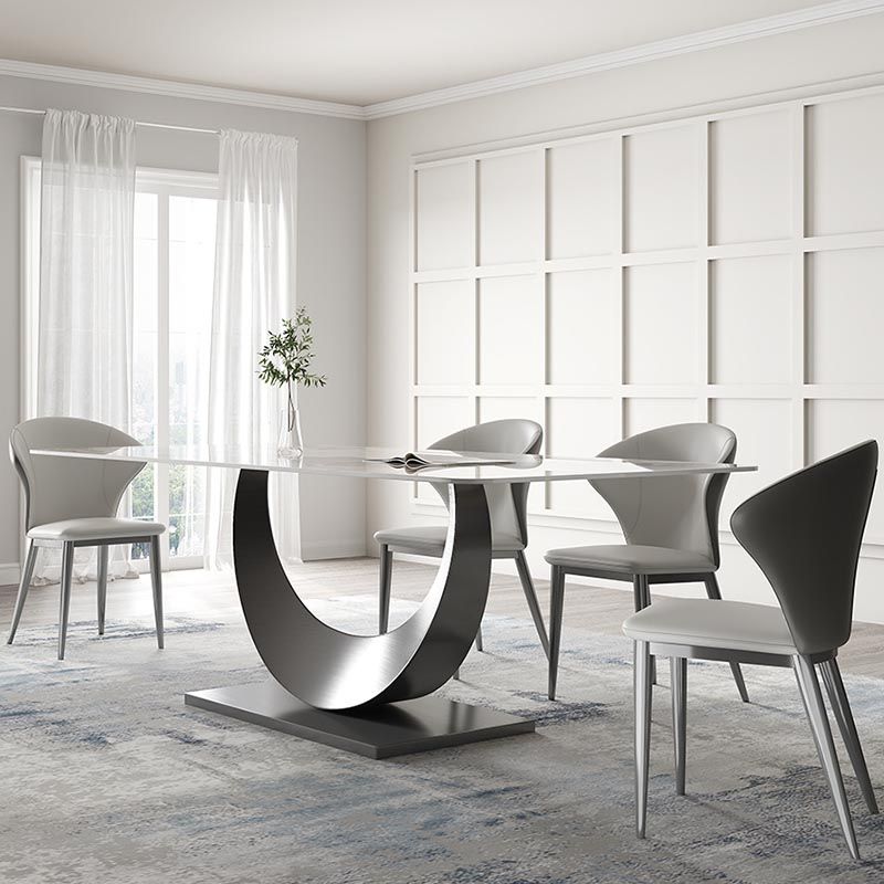 Stone Top Dining Table Contemporary Rectangle Dining Table with Pedestal Base