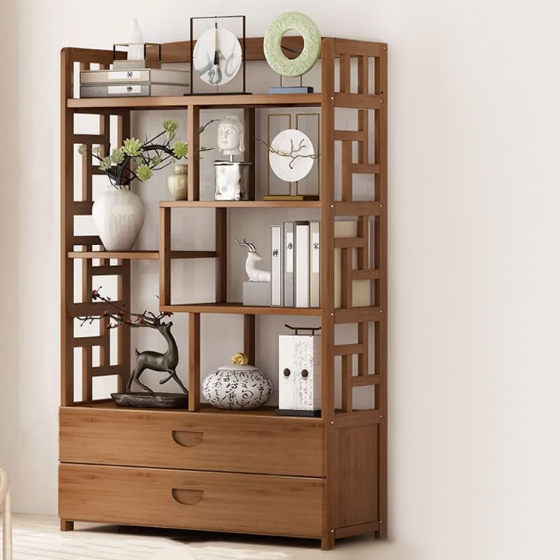 Brown Contemporary Style Standard Bookshelf Solid Bamboo Bookcase for Study Room