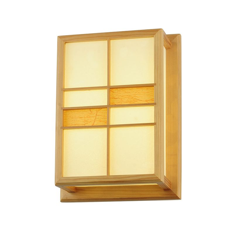 Square Shape Wooden Wall Sconce 1-Light Simple Wall Mount Lamp for Living Room