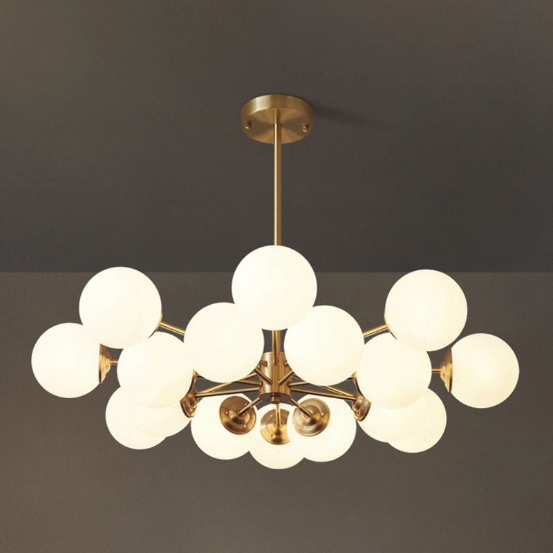 Goud moderne stijl kroonluchter licht wit glas bol tint hangende lamp voor woonkamer