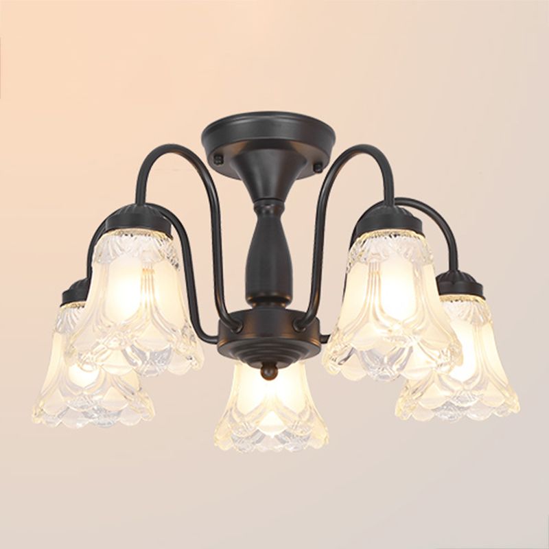 Luz de lámpara de campana decorativa iluminación de vidrio Flushmount en negro para sala de estar