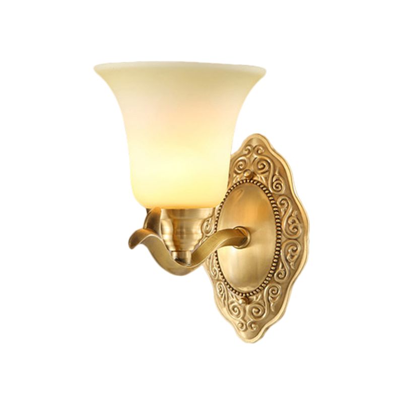 Traditional Bell Shade Wall Light Fixture 1/2-Light Frosted Glass Sconce Lamp with Golden Metallic Arm
