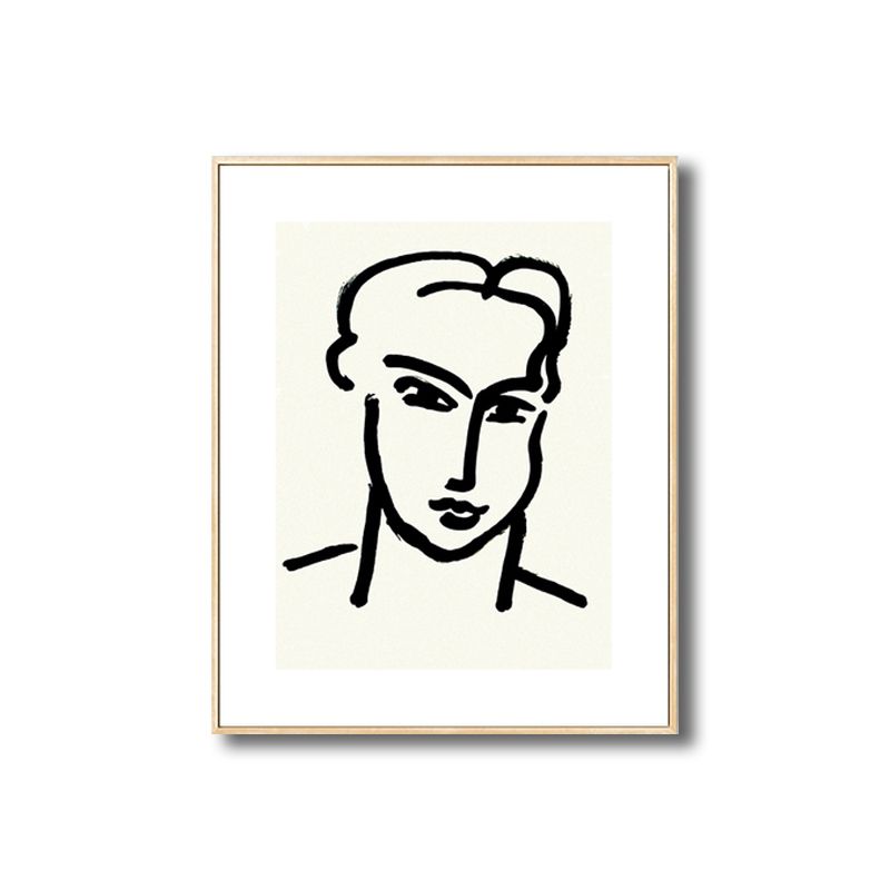 Drawing Print Minimalism Wall Art with Line Sketch Face Pattern in Black and White