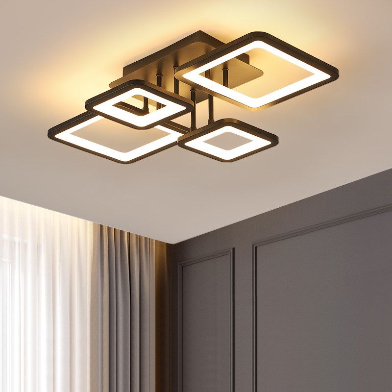 Lámpara LED semiempotrada para sala de estar, 4/6/8 luces, con pantalla acrílica cuadrada, luz de techo negra en luz cálida/blanca/natural